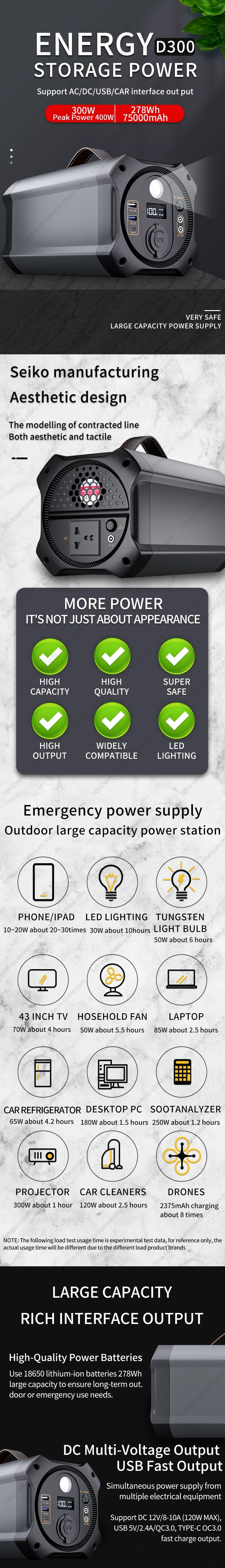 Portable Power Source 300W Power Station with Solar Panel for Indoor Outdoor Camping and Fishing