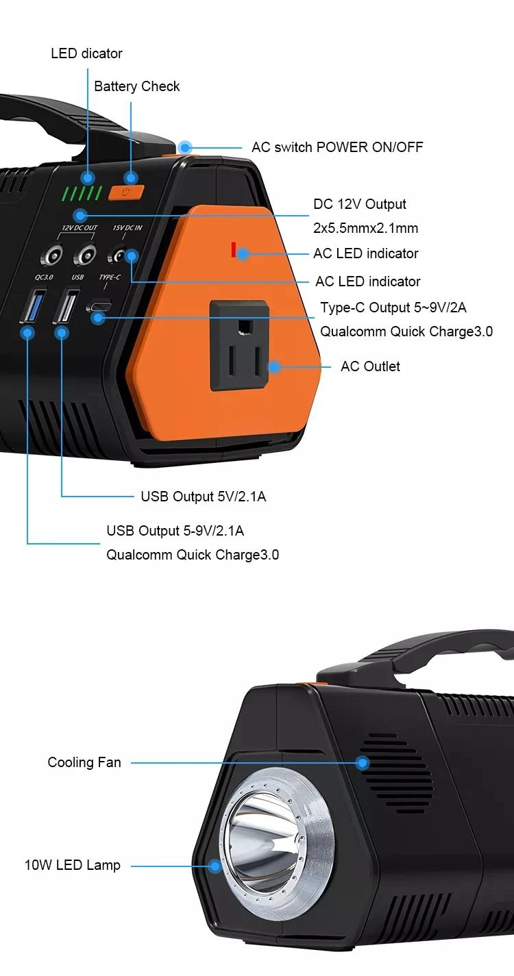 New 100W Portable Power Bank Lead Acid Battery Emergency Energy Supply Solar Panel Power Station for Outdoor & Indoor Power Supply