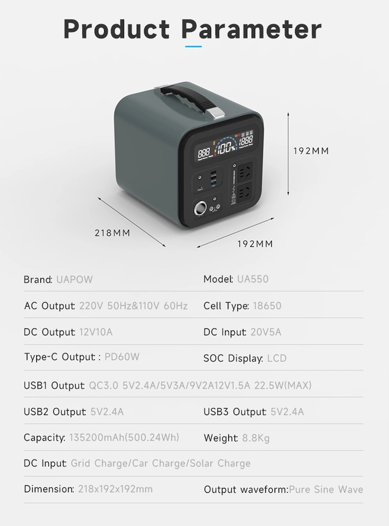 500W Storage Battery/Portable Power Station for Camping/House/Rescue/Emergency