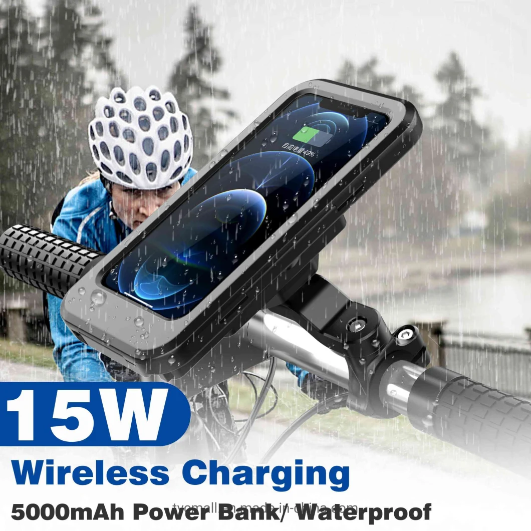 Wh-69b 15W Wireless Power Bank Bike Phone Holder 5000mAh Portable Charger Bicycle Phone Bracket for Motorbike E-Bike Waterproof Phone Holder