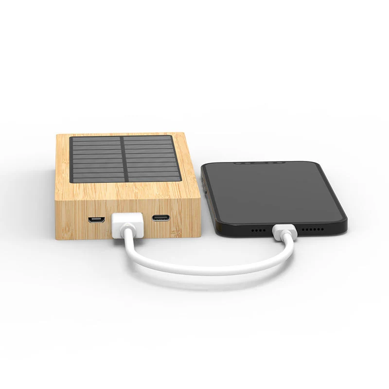 Mobile Accessories Micro USB Type-C Bamboo Wood 8000mAh Solar Power Bank