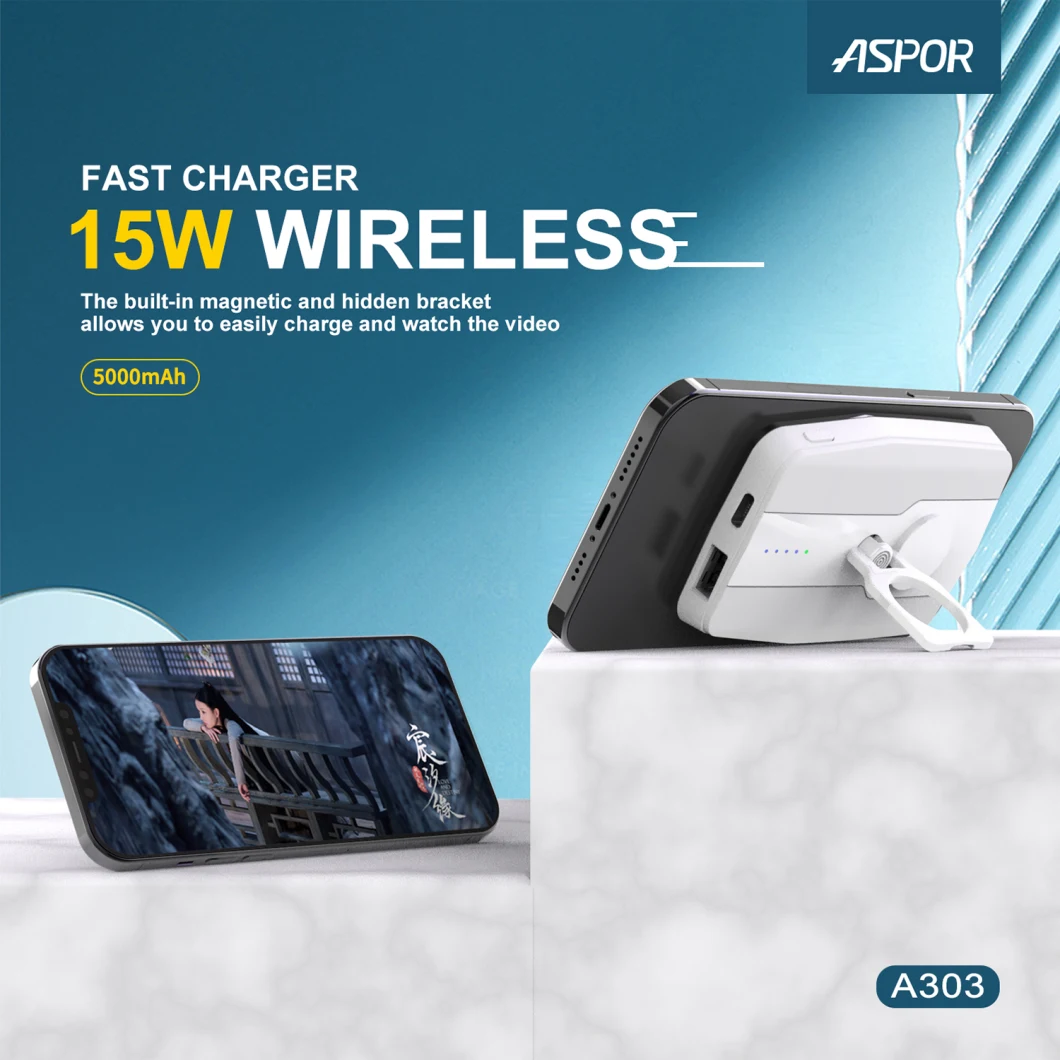 Aspor Wireless Fast Power Bank 5000mAh Charging for Mobile Phone