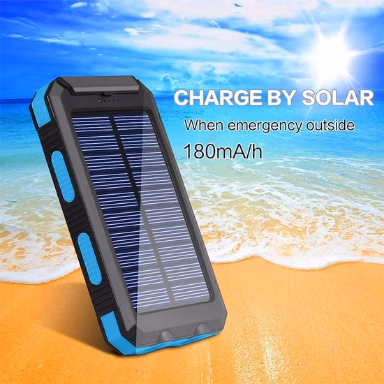 Batteria portatile impermeabile del caricatore mobile della banca di energia solare 8000mAh con la torcia elettrica del LED e la bussola