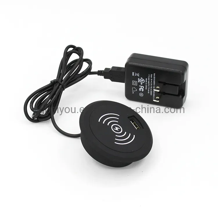 Caricatore per telefono wireless rotondo da tavolo per mobili 5V2a con montaggio nascosto con porta USB singola per ricarica Logo personalizzato